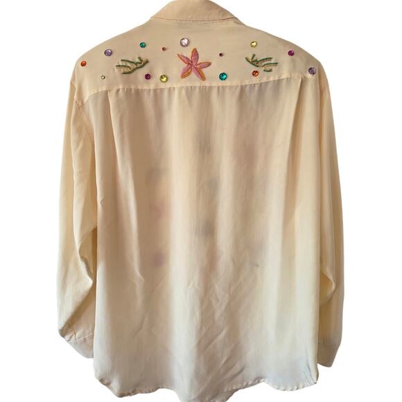 Havana By Hero Group Sz 12 Beaded Embroidered Mermaid Silk Sea Button Up - Picture 2 of 12